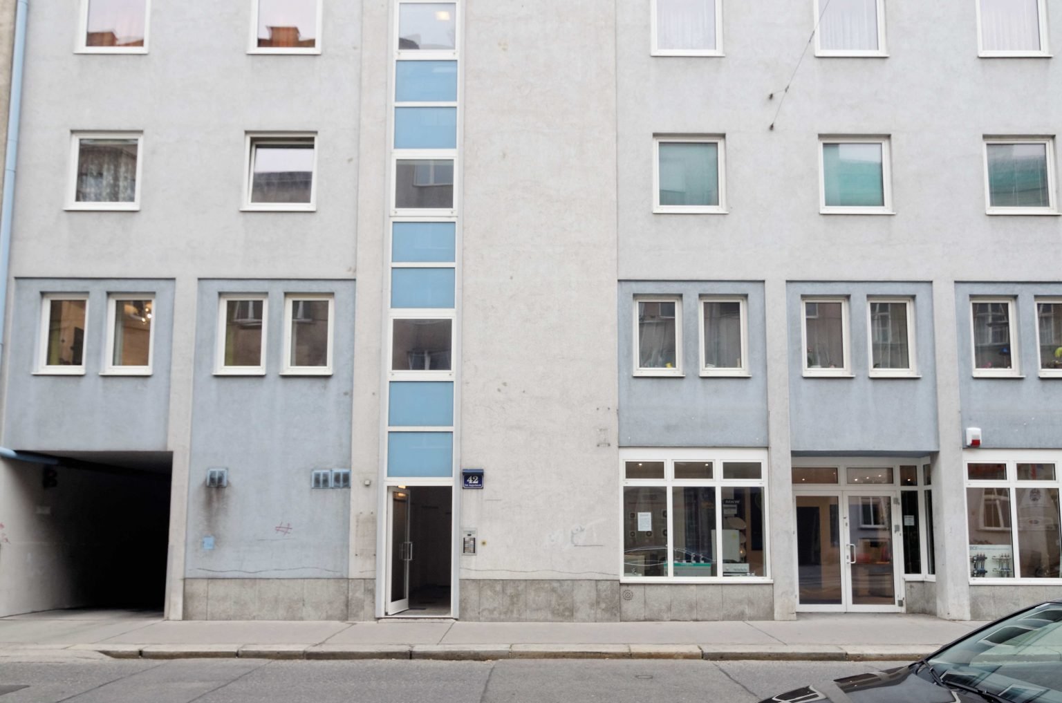 Außenansicht eines Wohnblocks in Wien